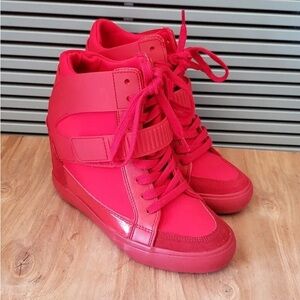Aldo Wedge Kaia Suede Lace Up Red High-Top Sneakers